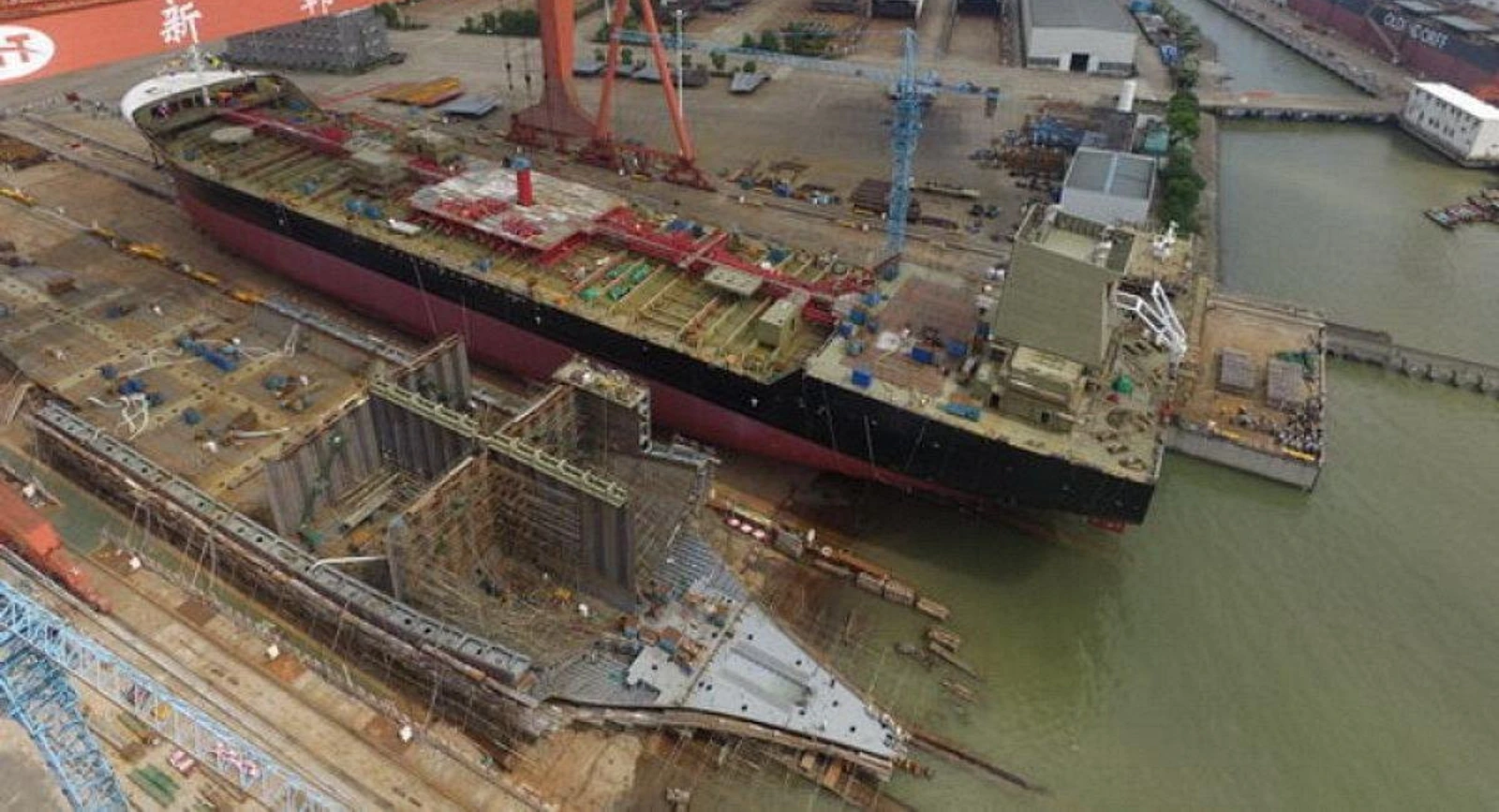 Vessel construction activity at a shipyard
